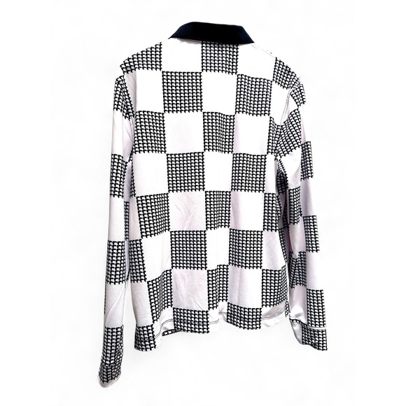 Devereux Golf Shirt Men's Small Skull Logo Long Sleeve Polo Black White Check - Picture 13 of 15